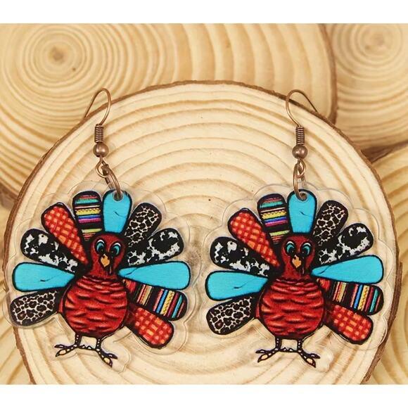 NEW Thanksgiving Turkey Earrings Women Multi-print Fall Autumn Gobble - Picture 3 of 5